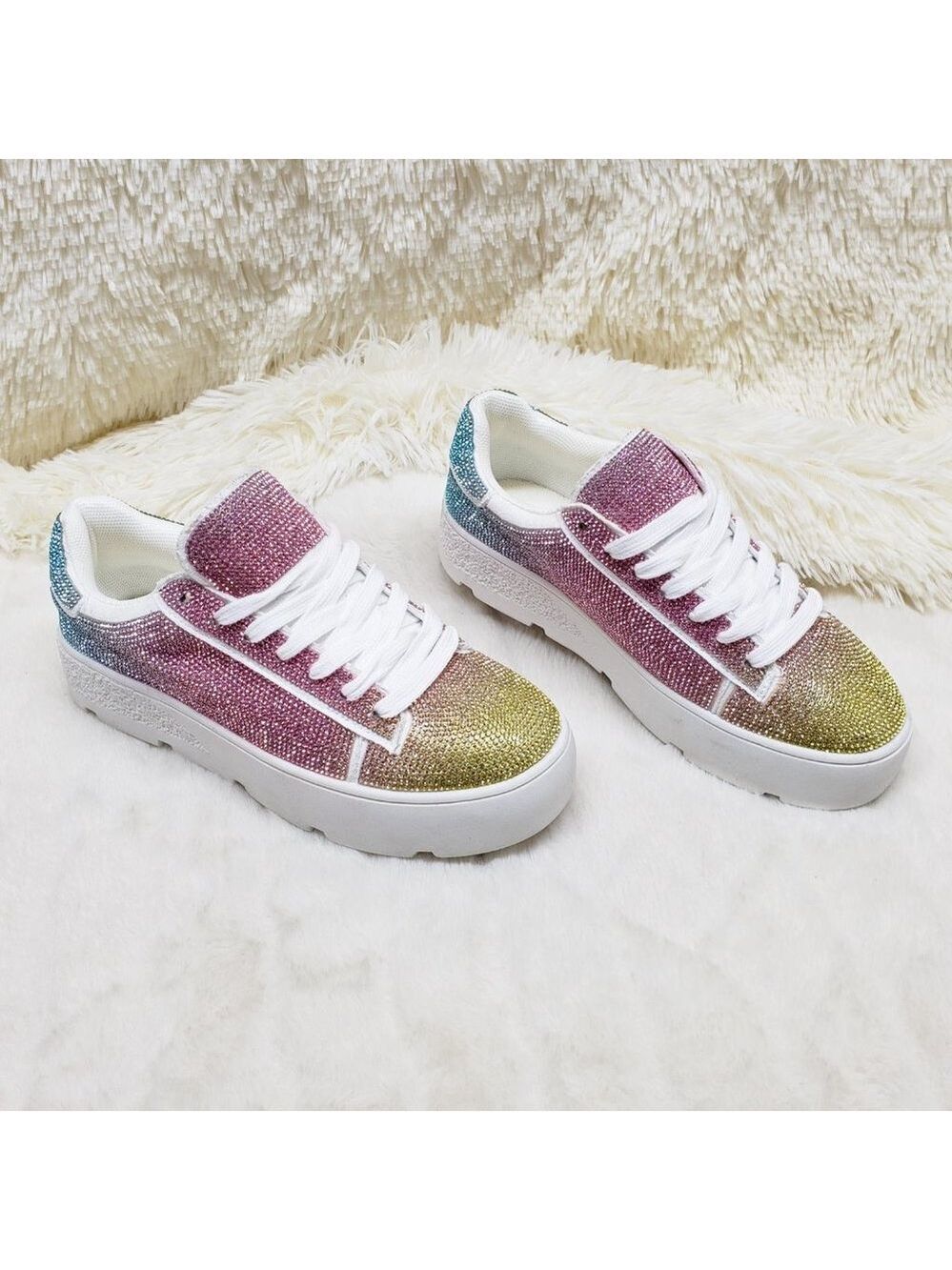 Diamond Queen Ombre Sparkle Rhinestone Platform Sneakers Tennis Shoes